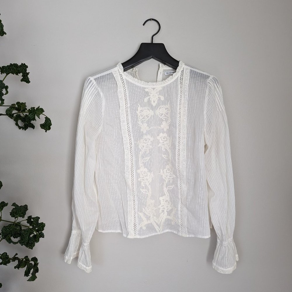 Reformation Bessie Embroidered Cotton Blouse - Ivory
